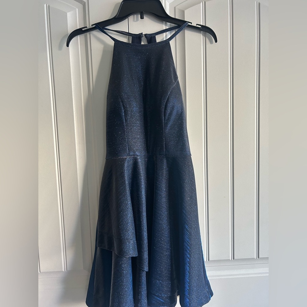 Speechless Navy Blue Sparkle High-Neck Party Dress